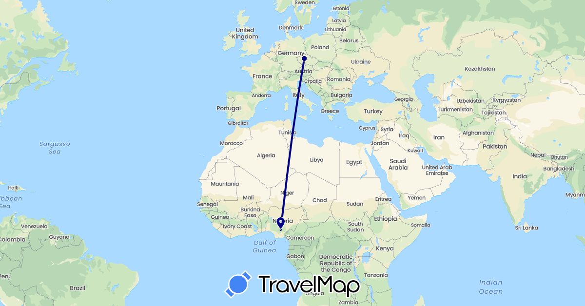 TravelMap itinerary: driving in Czech Republic, Nigeria (Africa, Europe)